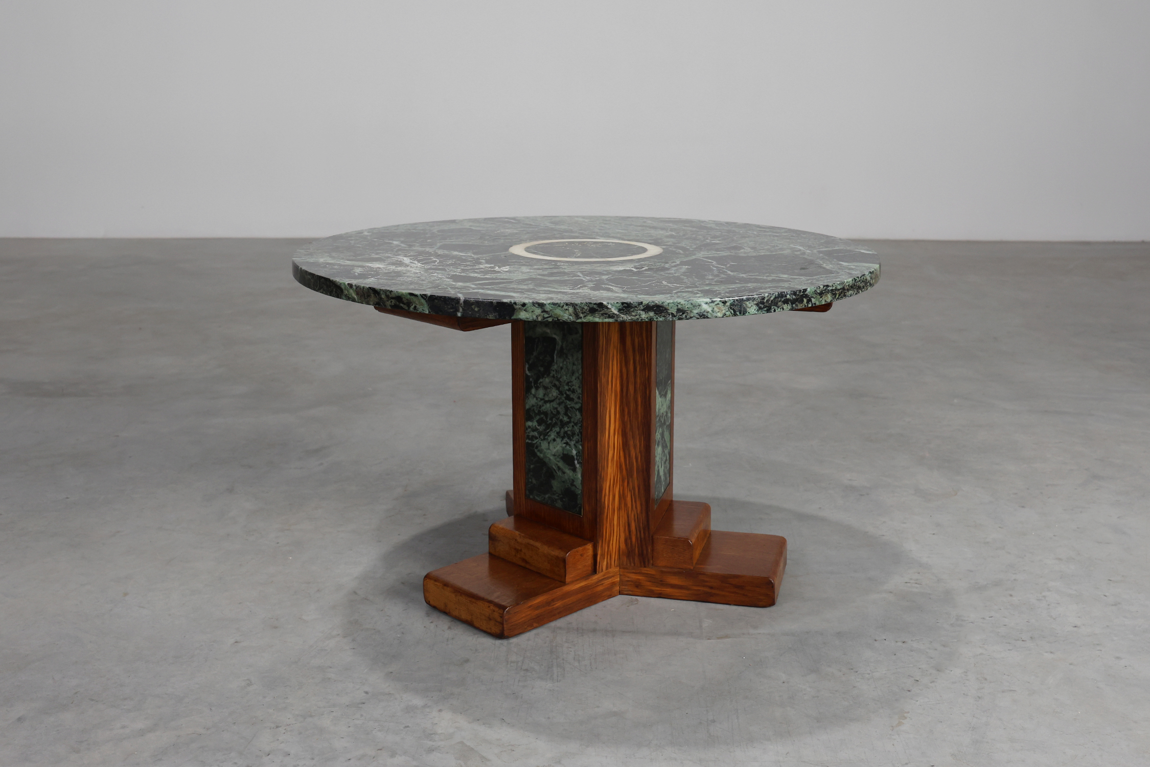 Art Deco Oak and Green Marble Coffee Table, France, 1920thumbnail